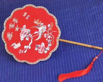 Custom Chinese embroidered hand fan - double side - great for Hanfu or wedding photo props
