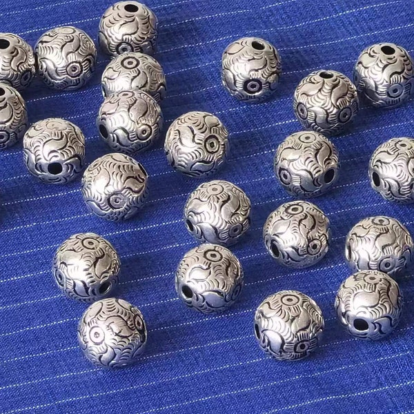 Hmong antique silver tone hand carved charms