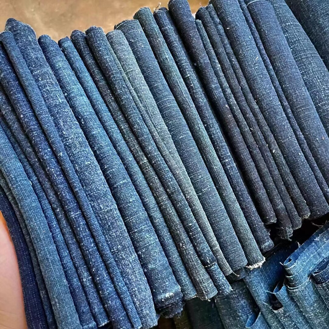 5pcs Vintage Indigo Dyed Worn Out Fabric Scraps Solid Natural Faded