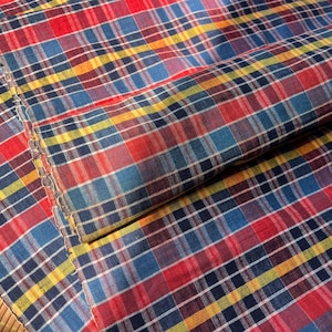 Vintage plaid cotton handwoven fabric - multi color checked - 20inches in width - perfect for crafting
