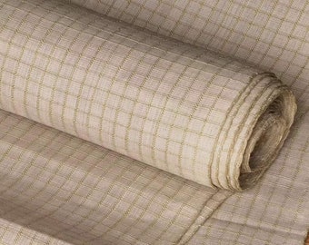 100% ramie hanwoven fabric with khaki check - 60cm in width - sold by the meter - perfect for pillow cover or table cloth