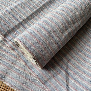 Vintage Handgewebter Baumwollstoff: Denim Blau Rot Streifen, Polster Nähmaterial