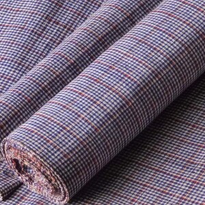 Vintage plaid cotton handwoven fabric - indigo blue and red checked - 15inches in width - perfect for crafting or quilting