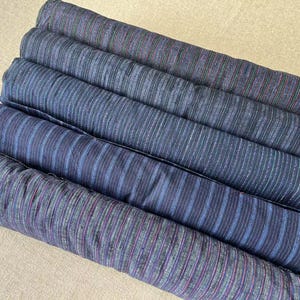 Vintage handwoven cotton fabric - navy indigo blue stripe crafting sashiko fabric - 23inches in width - sold by the meter