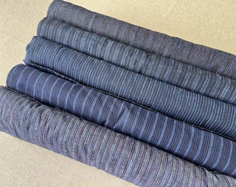 Vintage Handwoven Indigo Stripe Cotton Fabric: Sashiko Crafting Material