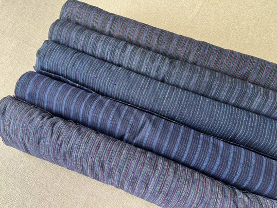 Vintage Handwoven Indigo Stripe Cotton Fabric: Sashiko Crafting Material