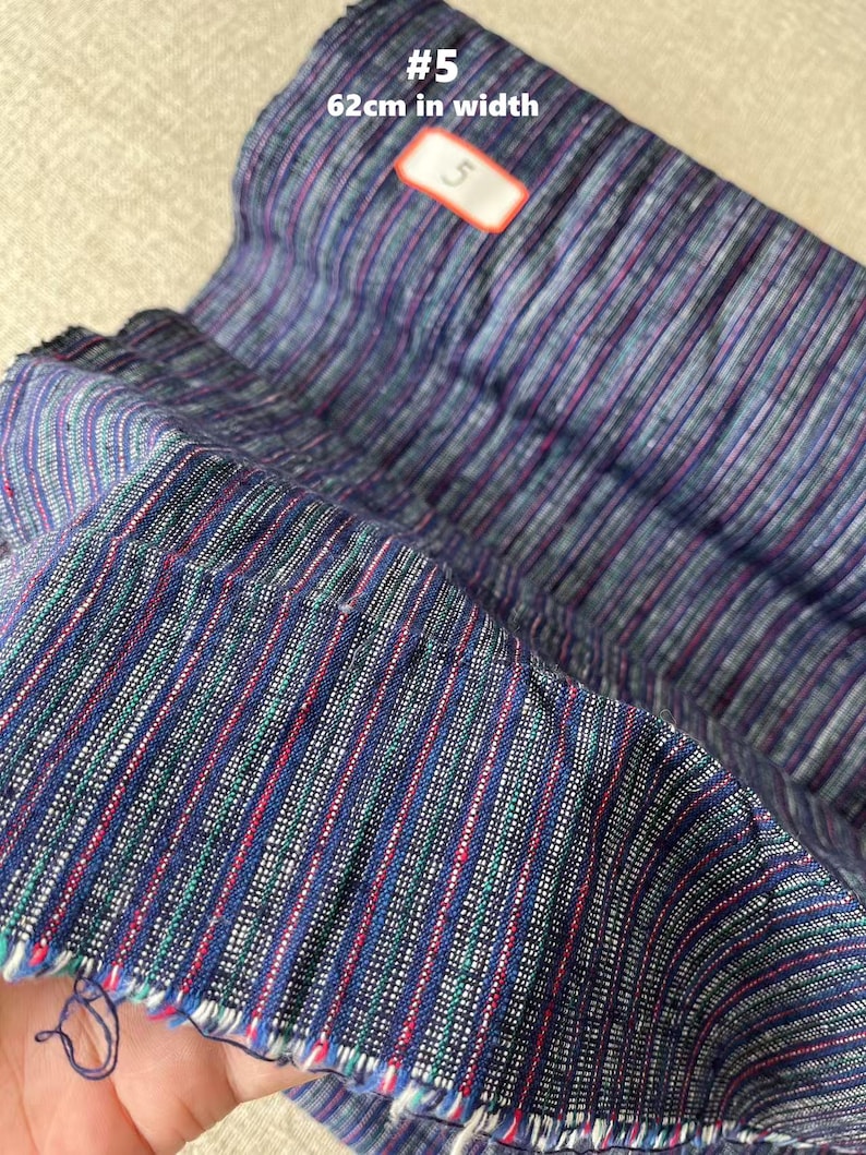 Vintage Handwoven Indigo Stripe Cotton Fabric: Sashiko Crafting Material #5 (62cm in width)