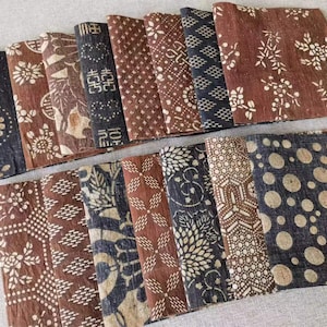 Kakishibu Persimmon Dyed Fabric Scraps: Handwoven Katazome Cotton for Boro