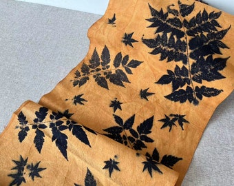 Botanical Leaf Print Cotton Fabric: Hand-Dyed Eco Print (By The Meter)