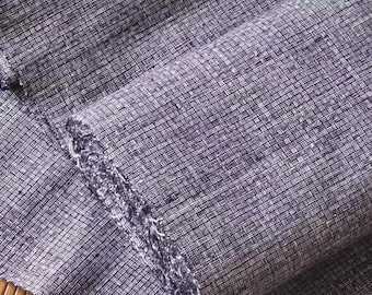 Vintage Indigo Handwoven Cotton Fabric: Reed Pattern, 48cm Width
