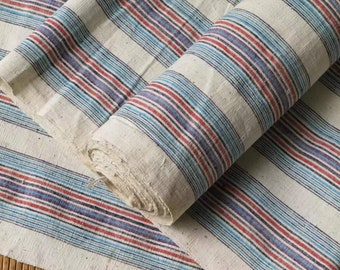 Vintage handwoven cotton fabric- multi-colored stripes - 38cm in width - sold by the meter