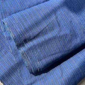 Vintage Handwoven Indigo Cotton Fabric: Red Green Pinstripe Sashiko Crafting, 58cm Wide