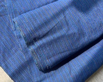 Vintage Handwoven Indigo Cotton Fabric: Red Green Pinstripe Sashiko Crafting, 58cm Wide