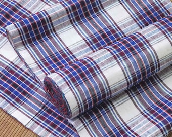 Vintage Plaid Handgewebter Baumwollstoff: Beere Indigo Blau, 15 "Breit