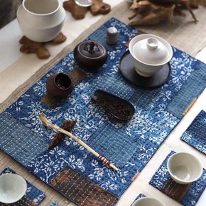 Vintage Chinese indigo batik cotton woven fabric paste resist katazome indigo plant natural dyed 38cm x 168cm in size image 9