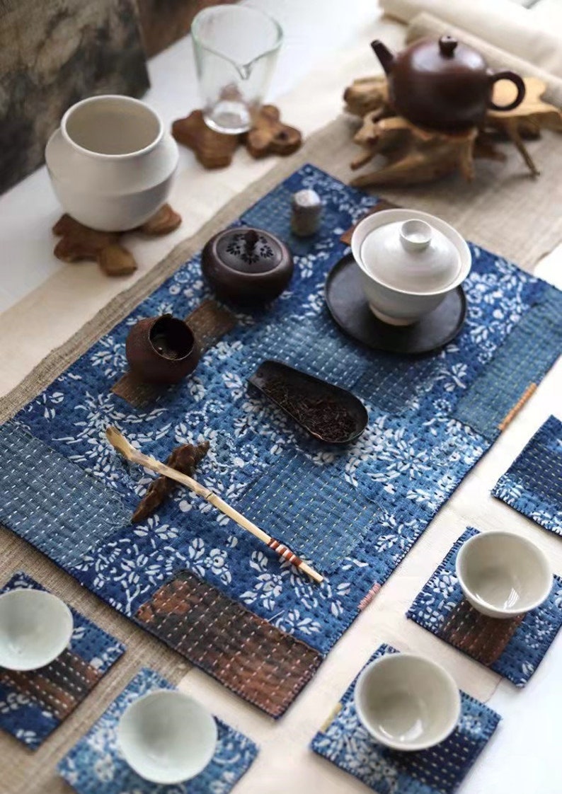Vintage Chinese indigo batik cotton woven fabric paste resist katazome indigo plant natural dyed 38cm x 168cm in size image 9