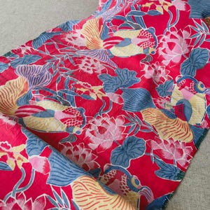 Vintage hand block print fabric - 205cmx 48cm - goldfish - China traditional handwoven cotton fabric