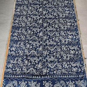 Vintage Chinese indigo batik cotton handwoven fabric - indigo paste resist dyed - hand print - 115cm x 200cm in size