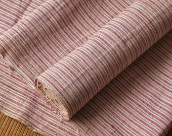 Tissu en coton tissé à la main vintage - rayures rouges et vertes - 33 cm de large - vendu au mètre