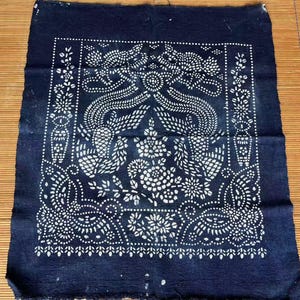 Vintage Chinese indigo batik cotton handwoven fabric - paste resist indigo natural dye - 70 x 80cm in size - perfect for wall hanging