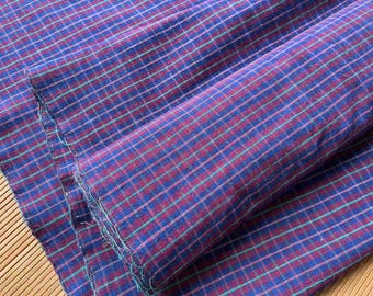 Vintage Karo Baumwolle handgewebter Stoff - beeren blau grün kariert - 60 cm breit - Bastelstoff