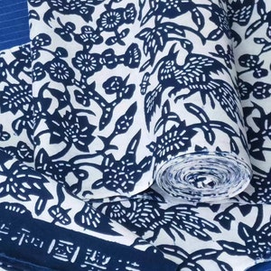 Vintage Chinese indigo batik cotton handwoven fabric - indigo paste resist plant natural dyed - 38cm in width - sold by the meter