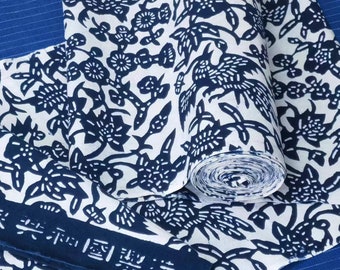 Vintage Chinese indigo batik cotton handwoven fabric - indigo paste resist plant natural dyed - 38cm in width - sold by the meter