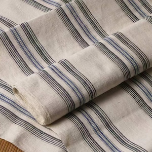 Tessuto rustico vintage in cotone tessuto a mano - semplici strisce nere e blu - tessuto a sacco per cereali - 53 cm di larghezza - venduto al metro