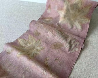 Eco Print Handwoven Cotton Fabric: Botanical Leaf Print, Hand Dyed