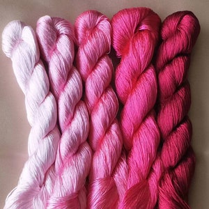 5 Large skeins Chinese pure mulberry silk embroidery thread floss for hand embroidery DIY fringe - Gradient color No. 640-650