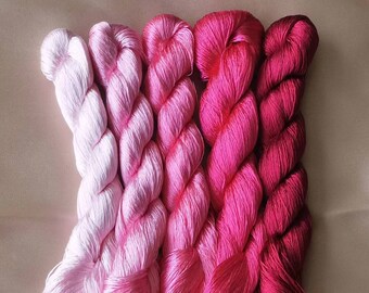5 Large skeins Chinese pure mulberry silk embroidery thread floss for hand embroidery DIY fringe - Gradient color No. 640-650