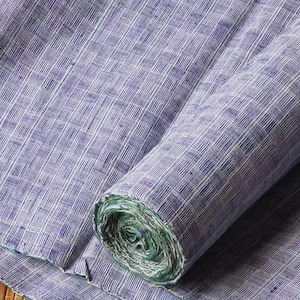Vintage classic reed pattern cotton handwoven fabric - indigo green checked - 43cm in width - perfect for crafting or pillow case