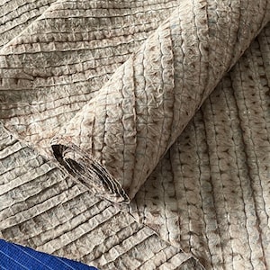 Handwoven Shibori Cotton Fabric: Kakishibu & Indigo Dye, Wabi Sabi Style (42cm Width)