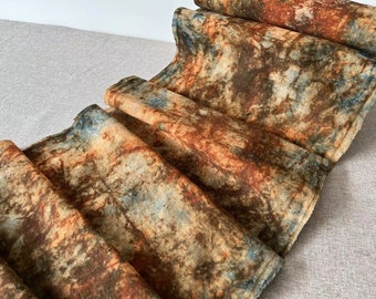 Hand botanical dyed cotton handwoven fabric - Shibori tie dye - indigo and iron rust dyed - 44cm in width - sold by the meter