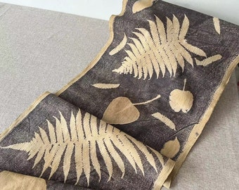 Botanical Leaf Print Fabric: Handwoven Eco Print Cotton, 43cm Wide