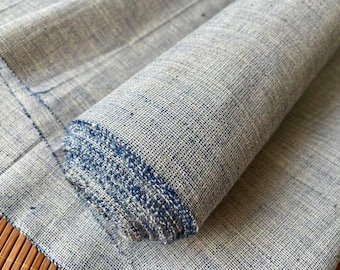 Vintage Handwoven Cotton fabric: Indigo Fabric Woven with White Short Lines, 37cm Width