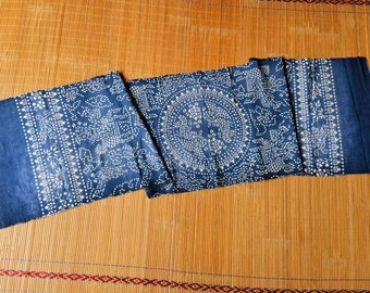 Vintage Chinese indigo batik cotton woven fabric - paste resist katazome -  indigo plant natural dyed - 38cm x 168cm in size