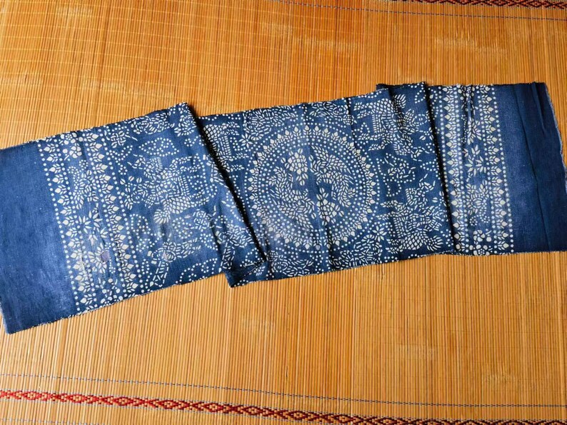 Vintage Chinese indigo batik cotton woven fabric paste resist katazome indigo plant natural dyed 38cm x 168cm in size image 1