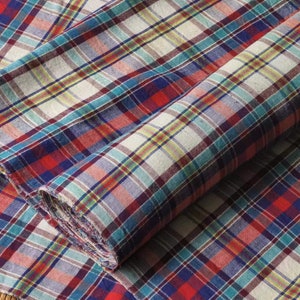 Vintage plaid cotton handwoven fabric - multi color checked - 18inches in width - perfect for crafting