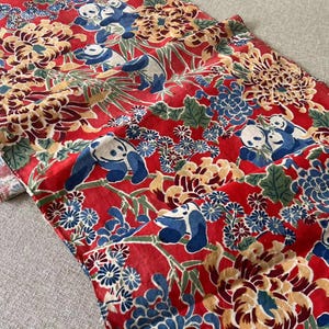 Vintage hand block print fabric - 47cmx 188cm - panda - China traditional handwoven cotton fabric