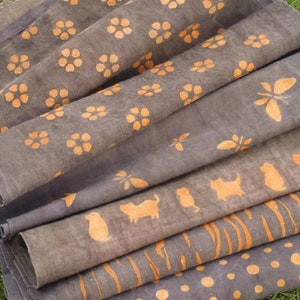 Persimmon Dyed Fabric: Vintage Cotton Katazome Textile for Pillowcase