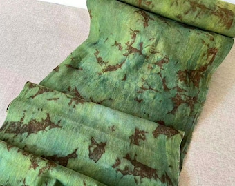 Tela botánica teñida a mano: Shibori Tie Dye, tejido de algodón tejido a mano, óxido de hierro, 45 cm de ancho