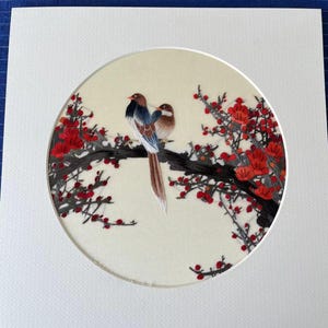 Birds - Chinese silk handmade embroidery art - unframed Suzhou embroidery -  8"(20cm) art size in round