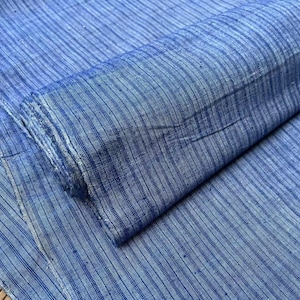 Vintage handwoven stripes cotton fabric - denim blue  - sashiko fabric - 62cm in width - sold by the meter