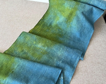 Tela de algodón tejida a mano: tinte botánico Shibori índigo y gardenia, vendida por metro