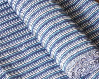 Vintage Chinese cotton woven fabric - special denim blue stripes - 37cm in width - sold by the meter - upholstery fabric
