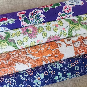 Vintage hand block print fabric - animal prints - handwoven cotton - natural crafting fabric
