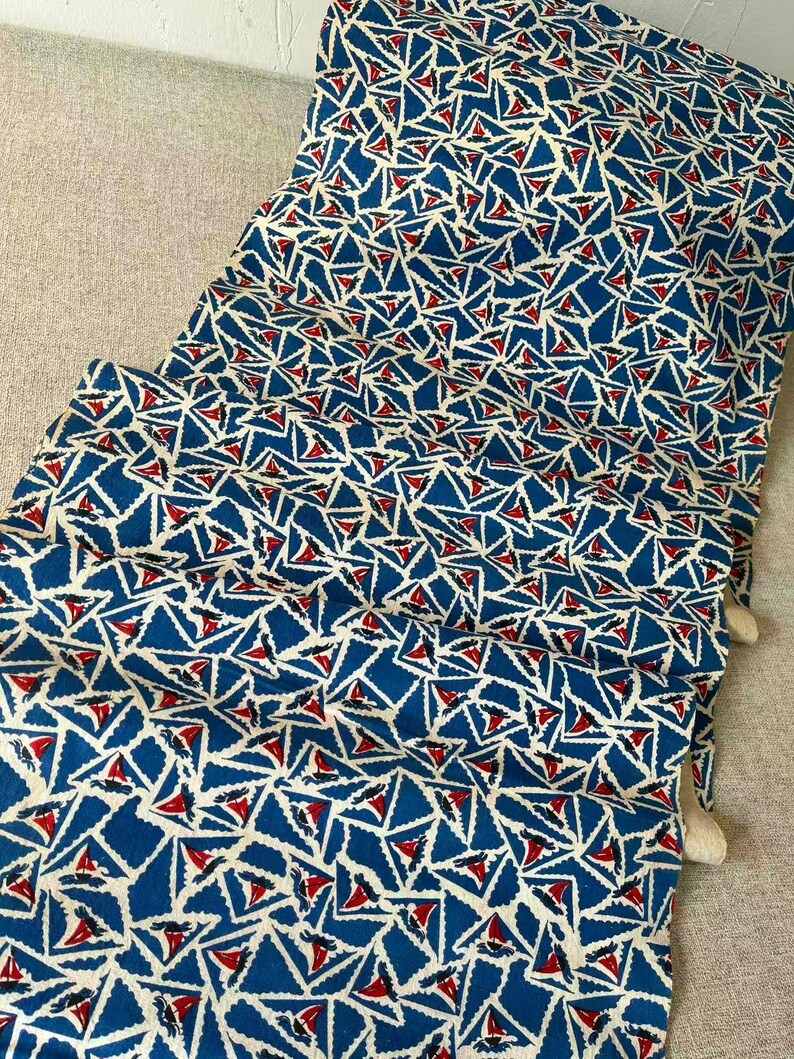 Vintage Hand Block Print Fabric, Handwoven Cotton Fabric, 46cm Wide image 2