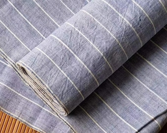 Vintage Chinese handwoven cotton fabric - denim blue green stripes - 34cm in width - sold by the meter - upholstery fabric