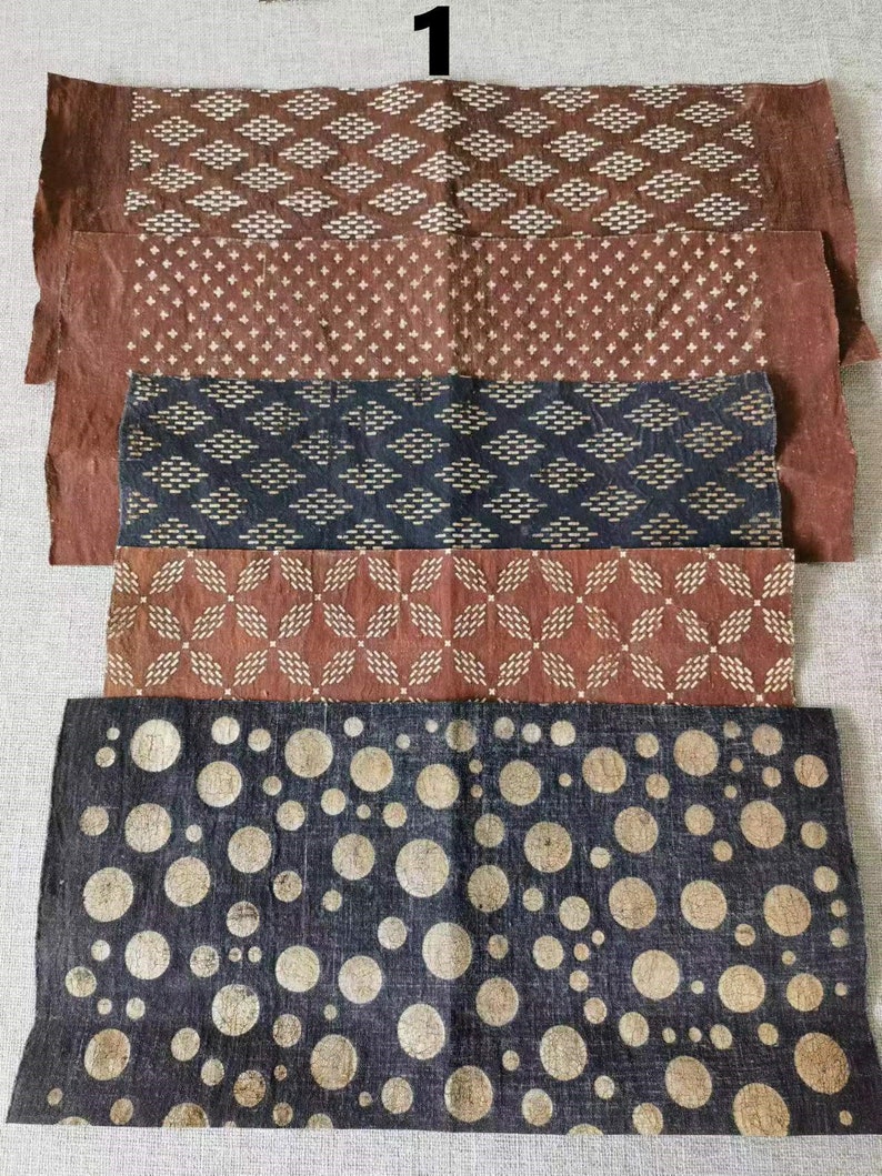 5pcs Kakishibu Persimmon Dyed Cotton Handwoven Fabric Scraps With ...